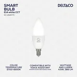SMART HOME LED žarnica, E14, WiFI 2.4GHz, 5W, 470lm, zatemnitev, 2700K-6000K, 220-240V, BELA