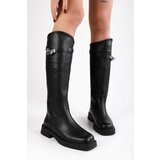 Shoeberry Women's Gaiza Black Thick Sole Buckle Boots Cene