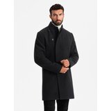 Ombre Men's coat with high collar and asymmetrical fastening - black | shoptok.hr