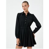 Koton Mini Balloon Sleeve Dress with Flounce, Belted Waist, Buttons Cene