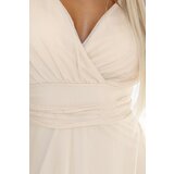 numoco basic 562-6 NASTIA Long dress with a neckline and short sleeves - beige | Shoptok.si