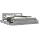 vidaXL Posteljni okvir z vzglavjem siva sonoma 200x200 cm inž. les, (21303807) | Shoptok.si