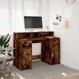 vidaXL Pisalna miza z LED lučmi dimljeni hrast 120x55x91 cm inž. les | Shoptok.si