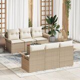 vidaXL 7 komadni Vrtni Sofa Set s Jastučićima Bež Poli Rattan Akacija Cijene