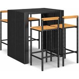  5-dijelni vrtni barski set crni od poliratana i drva bagrema Crna | Shoptok.si