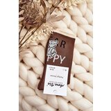 Aura.via Women's Cotton Socks with Text and Bear Brown | shoptok.hr