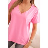 Polski Women's cotton blouse with a V-neck and short sleeves light pink | shoptok.hr