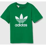 Adidas Otroška bombažna kratka majica TREFOIL TEE zelena barva, IY4003