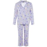 Trendyol Curve Lilac Rabbit Printed Woven Pajamas Set Cene