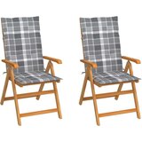  Vrtni stoli 2 kosa s sivimi karo blazinami trdna tikovina, (20657989) | Shoptok.si