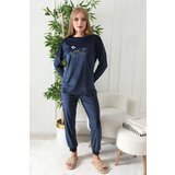 Trendyol Navy Blue Heart and Slogan Embroidered Velvet Knitted Pajama Set | shoptok.hr