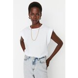 Trendyol white 100% cotton padded basic crew neck knitted t-shirt Cene