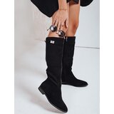 DStreet Kozaki damskie zamszowe na niskim obcasie czarne | Shoptok.si