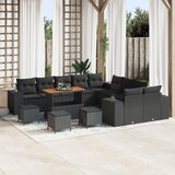 vidaXL set od 14 dijelova vrtnih sofa s jastučićima crni poli ratan akacija, set od 4 dijela vrtne blagovaonice s jastučićima crni poli ratan akacija Cijene