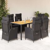  7-dijelni vrtni blagovaonski set s jastucima crni od poliratana | shoptok.hr