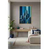 Wallxpert uramljena slika na platnu Huhu3111, stilizovani plavi neboderi grada na prugastoj pozadini, 50 x 70 cm | Eponuda.com