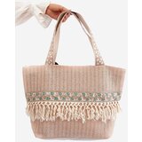 Kesi Large Nude Missalori Woven Beach Bag with Fringe Cene