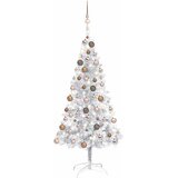  Umjetno osvijetljeno božićno drvce i kuglice srebrno 150 cm PET | shoptok.hr