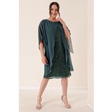 By Saygı Chiffon Cape Lined Stuffed Plus Size Dress Emerald | shoptok.hr