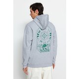 Trendyol Gray Men's Oversize Hoodie. Space Printed Cotton Sweatshirt with a Soft Pile Interior cene