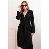 Kesi Włoski Women's coat tied at the waist with a collar and buttons black Cene