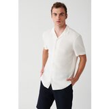 Avva Men's White 100% Viscose Apage Collar Short Sleeve Standard Fit Normal Cut Shirt Cene