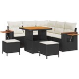  Vrtna garnitura - 8-dijelni set vrtnih sofa sa jastučićima Crni Poli Ratan Akacija 3-dijelni set vrtnih stolova sa jastucima Cr | shoptok.hr