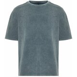 Trendyol Limited Edition Anthracite Men's Relaxed/Comfortable Fit Aged/Faded Effect Waffle Textured T-Shirt Cene