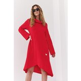 Fasardi A trapezoidal red dress with a wide turtleneck Cene