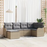  6-delni vrtni kavč set z blazinami bež poli ratan | Shoptok.si