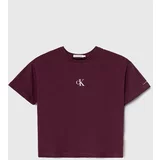 Calvin Klein Jeans Bombažna kratka majica bordo barva