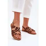 Boto Womens sandals on flat heel with golden studs leopard print Zanira | Shoptok.si