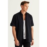 AC&Co / Altınyıldız Classics Men's Black Comfort Fit Button-down Collar Linen Look 100% Cotton Short Sleeve Shirt. Cene