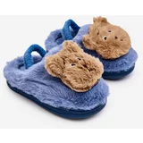 Kesi Children's fur slippers with teddy bear, blue Dicera