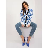 Fashion Hunters White and cobalt blue cardigan with a neckline