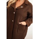 Kesi Włoski Plus Size women's coat with wool and pockets shearling brown | shoptok.hr