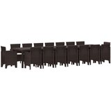 vidaXL 17-delni vrtni jedilni set z blazinami Rjava Poli ratan, vrtna miza Rjava 250x100x73 cm Poli ratan, vrtna miza Rjava 150x100x73 cm Poli ratan, vrtni stoli z blazinami 4 kosi Rjava Poli ratan Cene