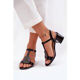 VINCEZA Leather Patent Women's Heeled Sandals With Decoration | Shoptok.si