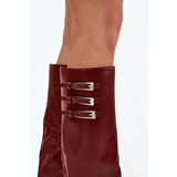 Boto Women's Heeled Boots Turned Shaft Straps With Buckles Burgundy Nirisa | Shoptok.si