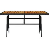 vidaXL vrtna miza črna 130x70x72 cm poli ratan in trden akacijev les | Shoptok.si