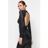 Trendyol Black Fitted Velvet Evening Dress Cene
