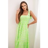 Kesi Włoski Women's viscose dress with straps and ruching neon green Cene