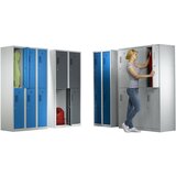 eurokraft basic Garderobna omara AMSTERDAM, predelki s polovično višino, širina 800 mm, 4 predelki, svetlo sive / bazaltno sive barve | Shoptok.si