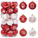  Set božićnih kuglica 30 kom. Crvena i bijela Ø 6 cm Plastika - Crvena i bijela (blagdanski natpis) | shoptok.hr