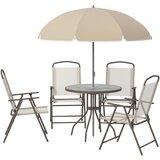 Outsunny 6-delni set vrtnega pohištva iz jeklenih cevi, vrtna miza s stoli in senčnikom, kremasta barva, (20754284) Cene