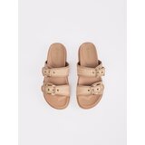 GOODIN Beige flat flip-flops with buckles | Shoptok.si