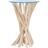 vidaXL Klubska mizica s stekleno površino 35x35x50 cm trdna tikovina | Shoptok.si