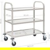 vidaXL Kuhinjska kolica s 3 razine od nehrđajućeg čelika 96,5x55x90 cm | shoptok.hr