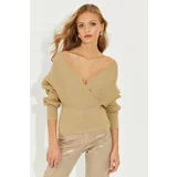 Cool & Sexy Women's Gold Double Breasted Silvery Sweater