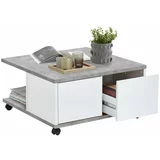 FMD mobilni stolić za kavu 70x70x35,5 cm boja betona i sjajna bijela